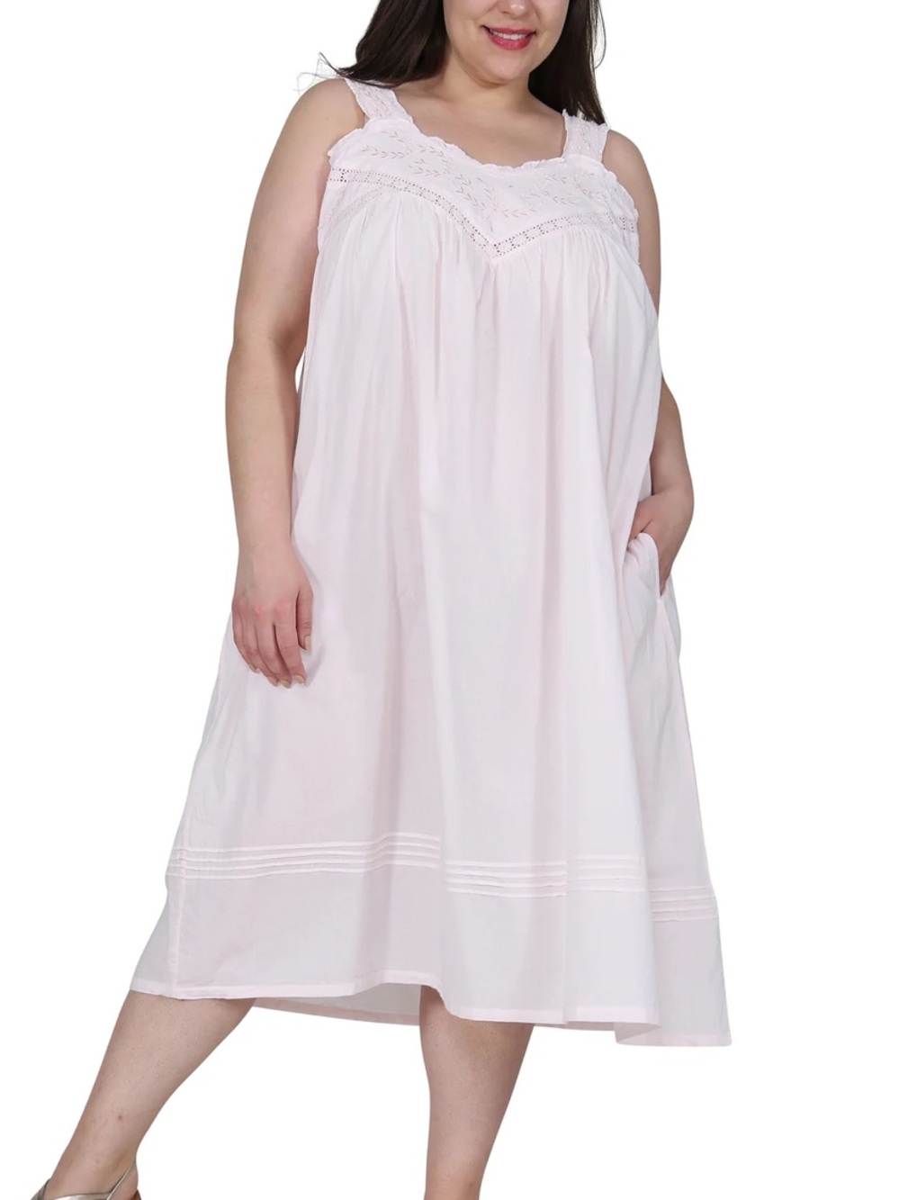 La Cera Soft Pink Embroidered Pinafore Cotton Comfort Gown, Size 3X NWT